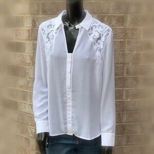 Guess Los Angeles Semi-Sheer Long Sleeve Blouse Sz S